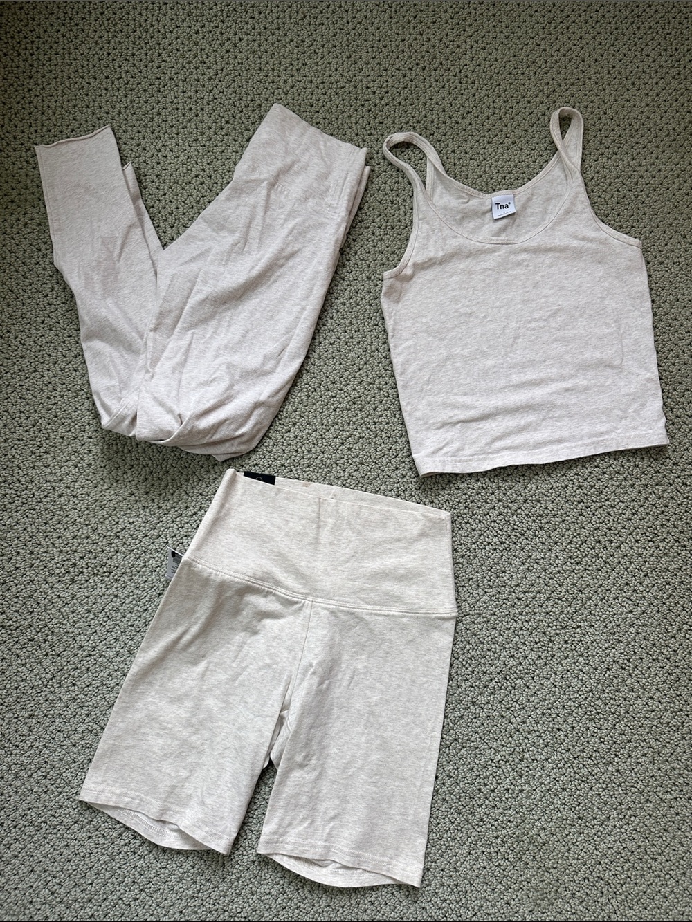 Aritzia TNA oatmeal Heather tank top leggings and bike shorts set cotton S